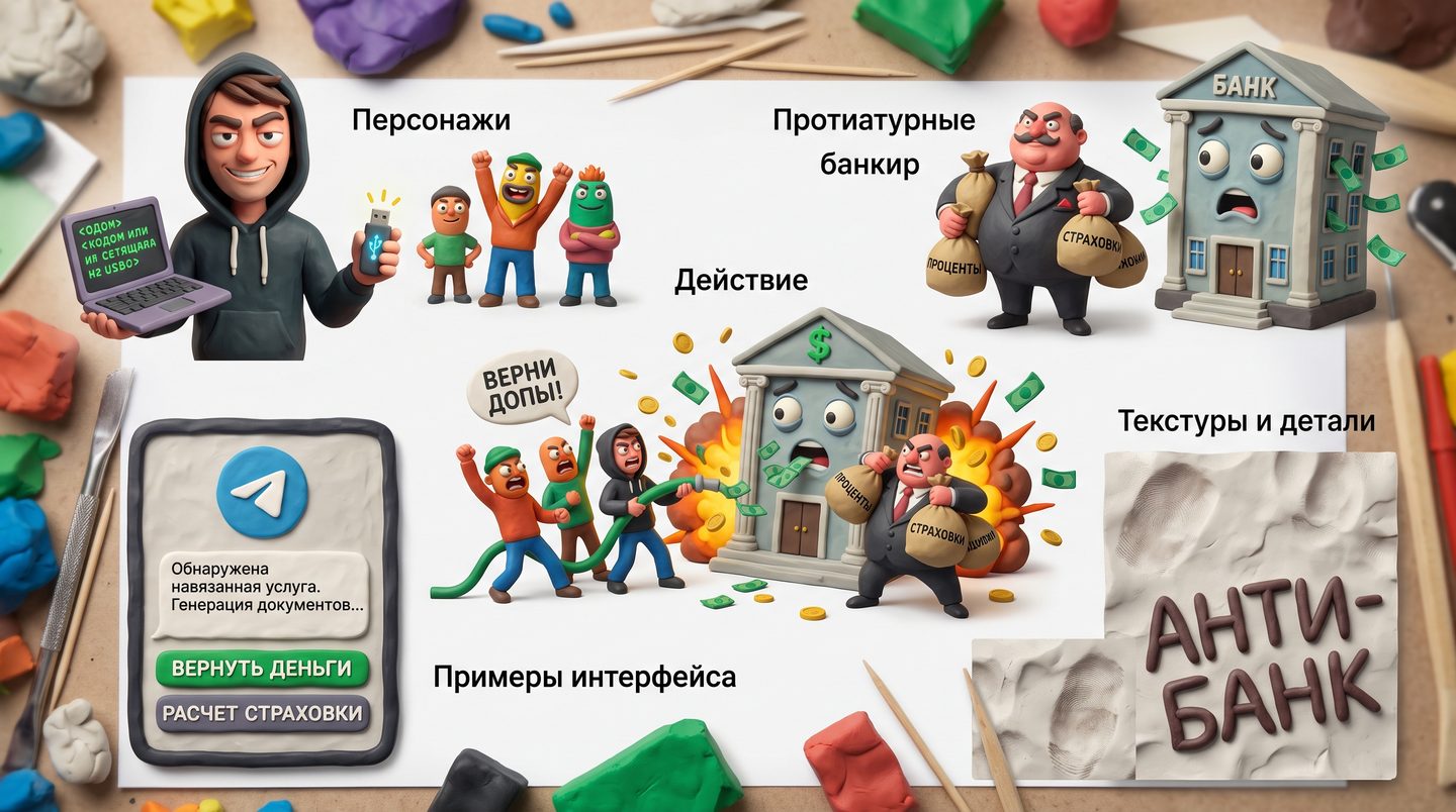 Концепт-арт проекта: персонажи, логотип, монета и фирменный стиль «Отмена Страховки»